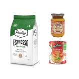 Кофе в зернах, хлебцы и горчица