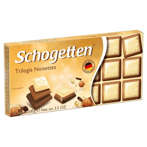 Schogetten шоколад белый с грильяжем и фундуком, 100 гр